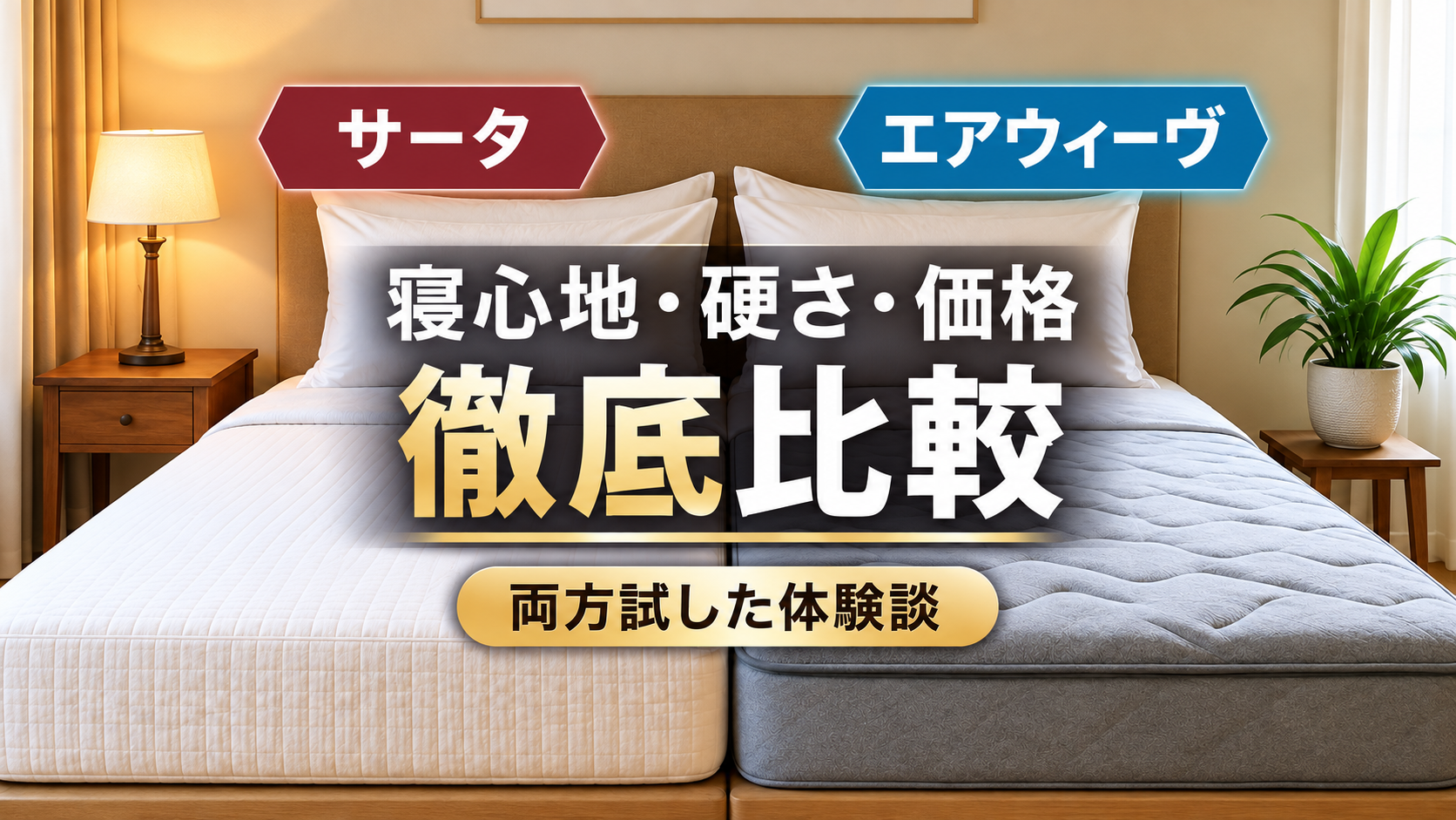 サータとエアウィーヴの寝心地・硬さ・価格を徹底比較したアイキャッチ画像